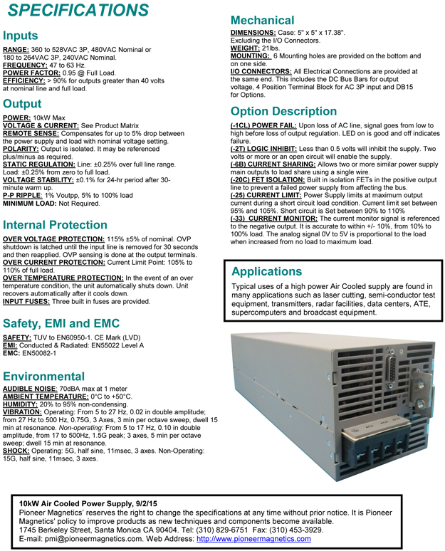 10kW Air Cooled, 3U, 240VAC 3P or 480VAC 3P  - Power Supply